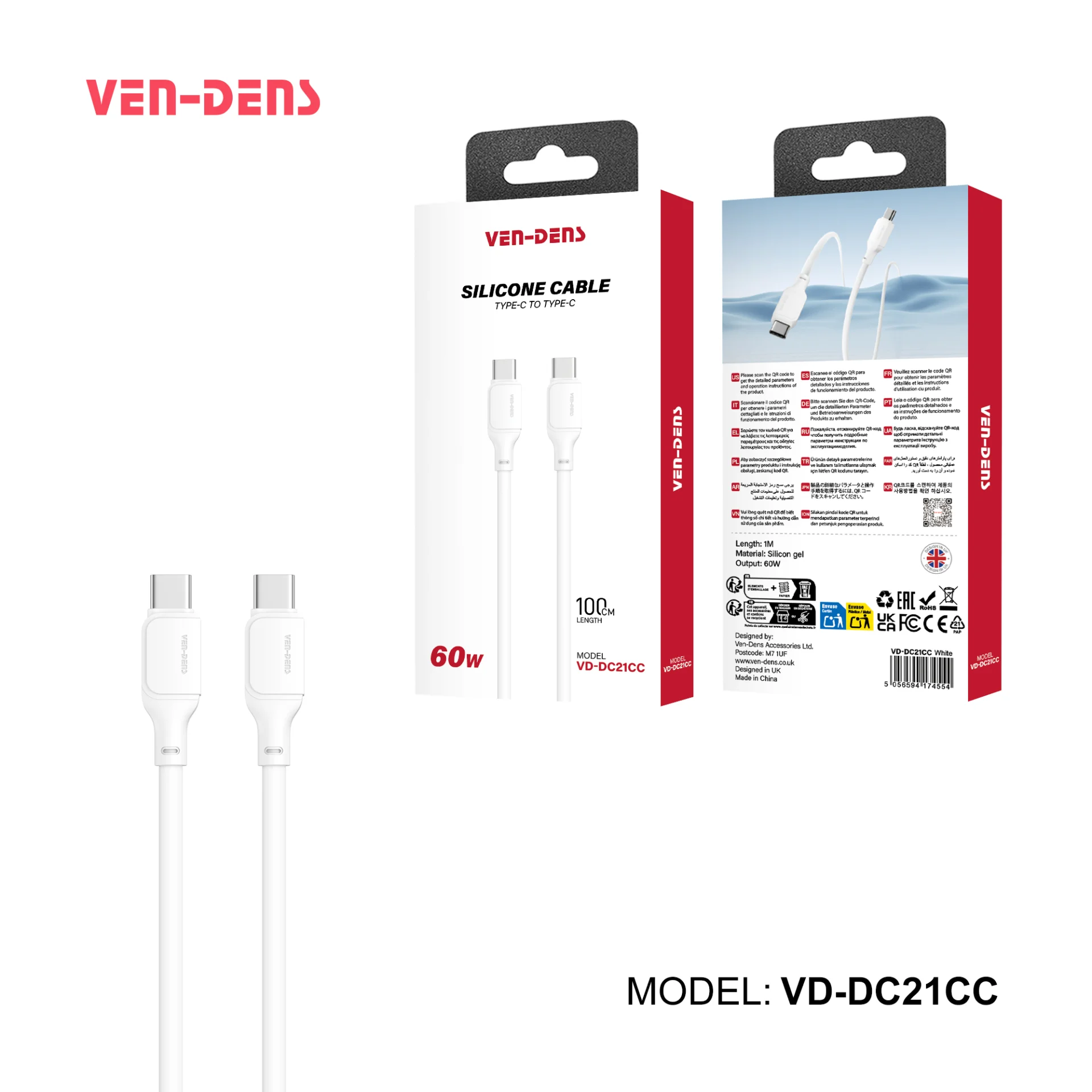USB-C to Type-C silica gel data cable 60W for Type-C devices VD-DC21CC