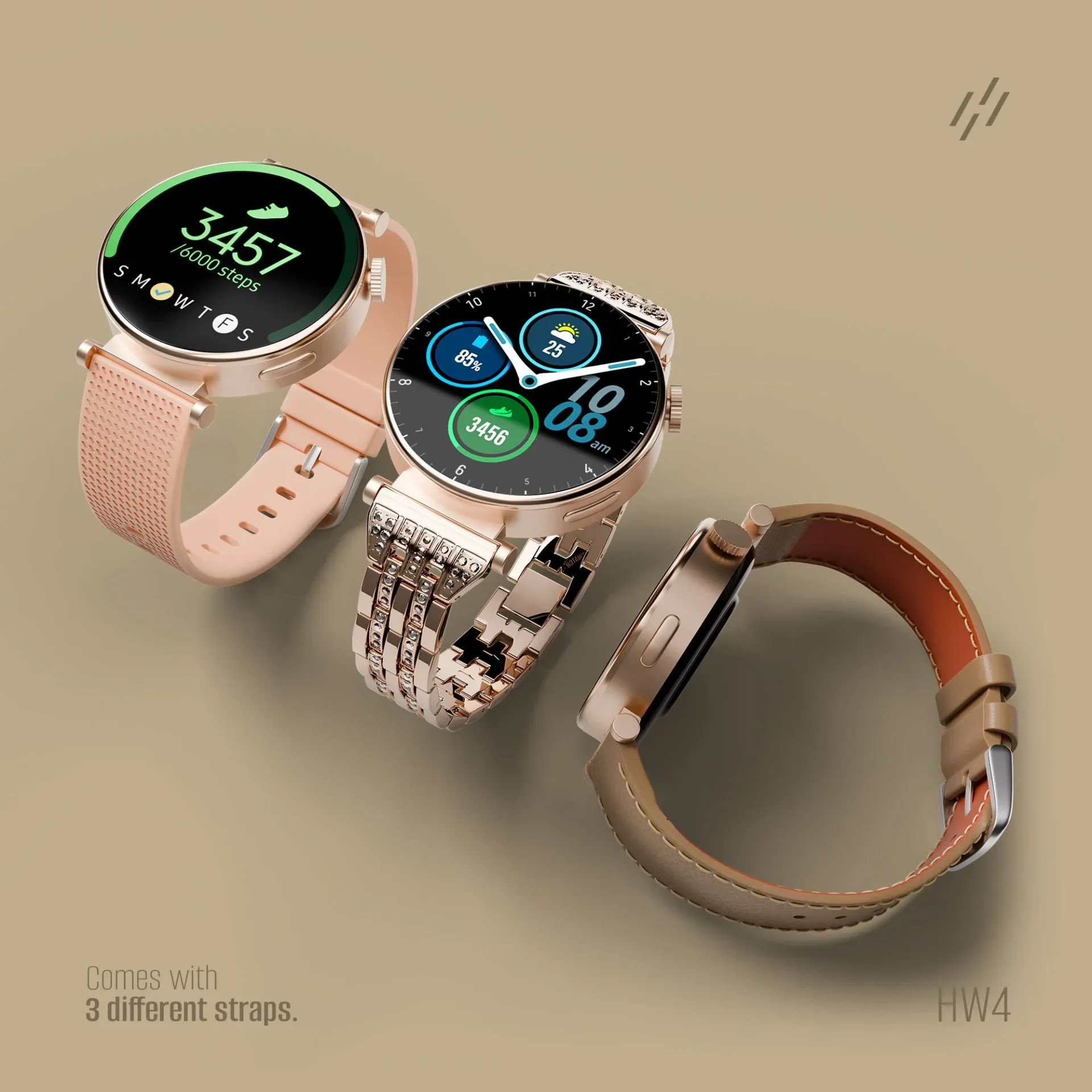 HEATZ HW4 Smartwatch | AMOLED Display | Workout Tracking | Water-Resistant | Includes 3 Stylish Straps