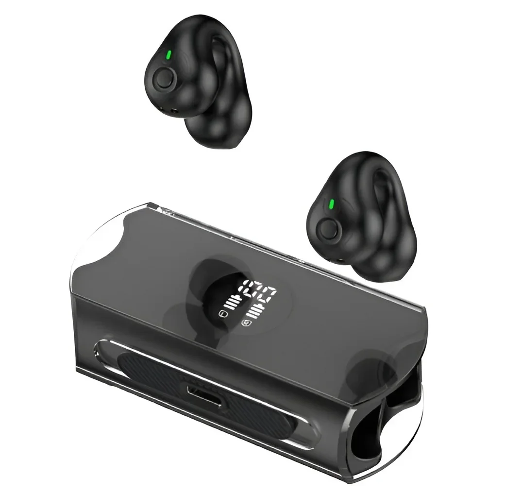 R19 Earclip Wireless Bluetooth 5.3 Earphones Transparent Spacecraft Digital Display Not In Ear Enc Noise Reduction Headphon Black R19