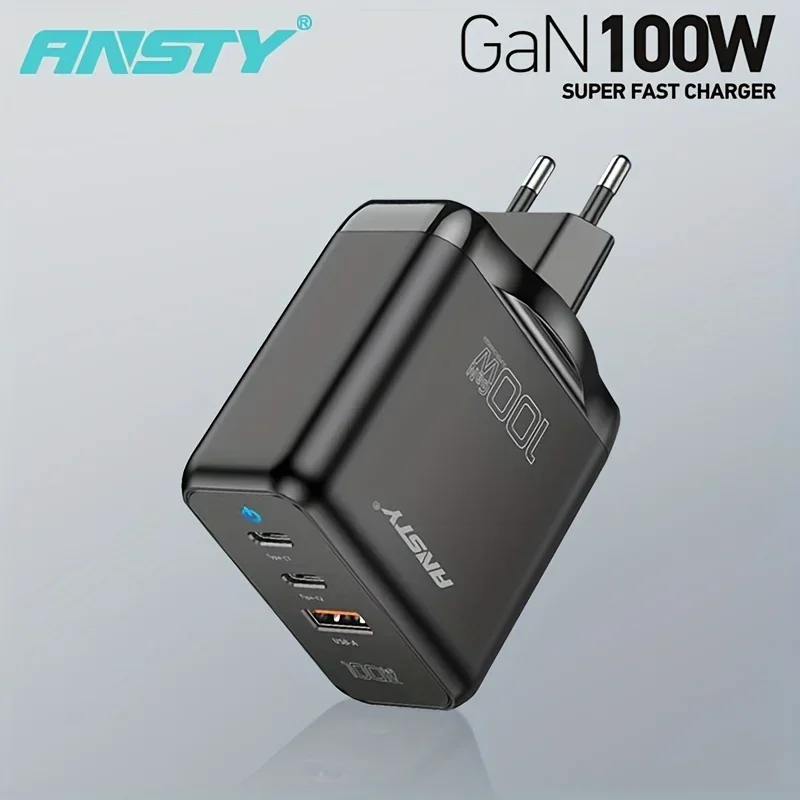 ANSTY GaN 100W 3-port Fast Charging PD Wall Charger Fast Charging, Multi-port USB- C GNK-02-PT