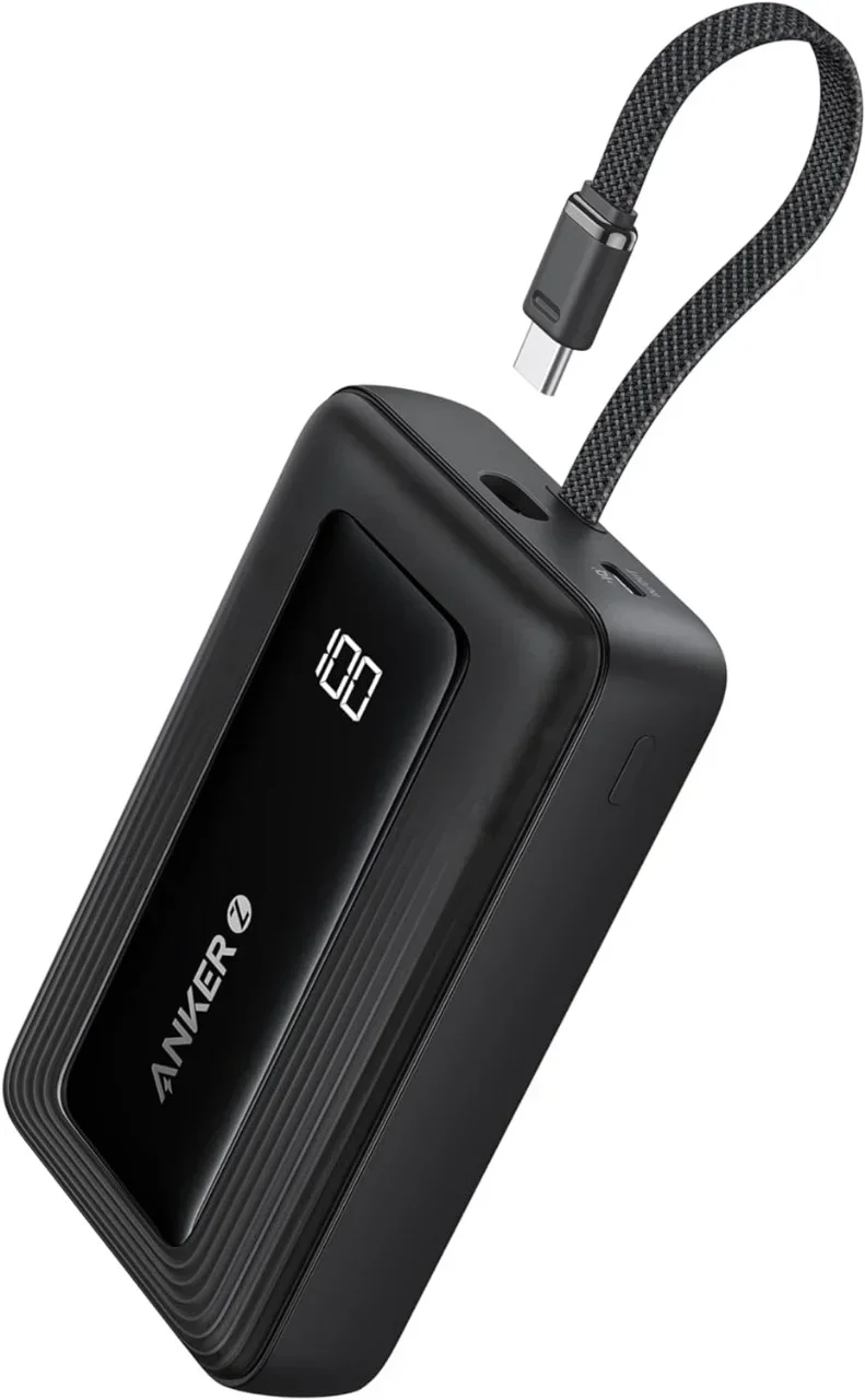 Anker Zolo Power Bank, 10,000mAh 30W High-Speed Portable Charger with Built-In USB-C Cable, Fast Charging Battery Pack