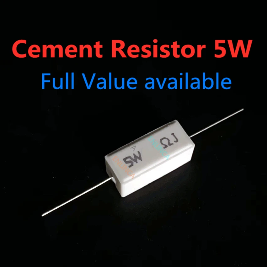 10pcs 5W Cement resistance 0.1 ~ 10k ohm 5% 0.22 0.33 0.5 1 10 100 1K 10K ohm 0.1R 0.22R 0.33R 0.5R 1R 10R 100R