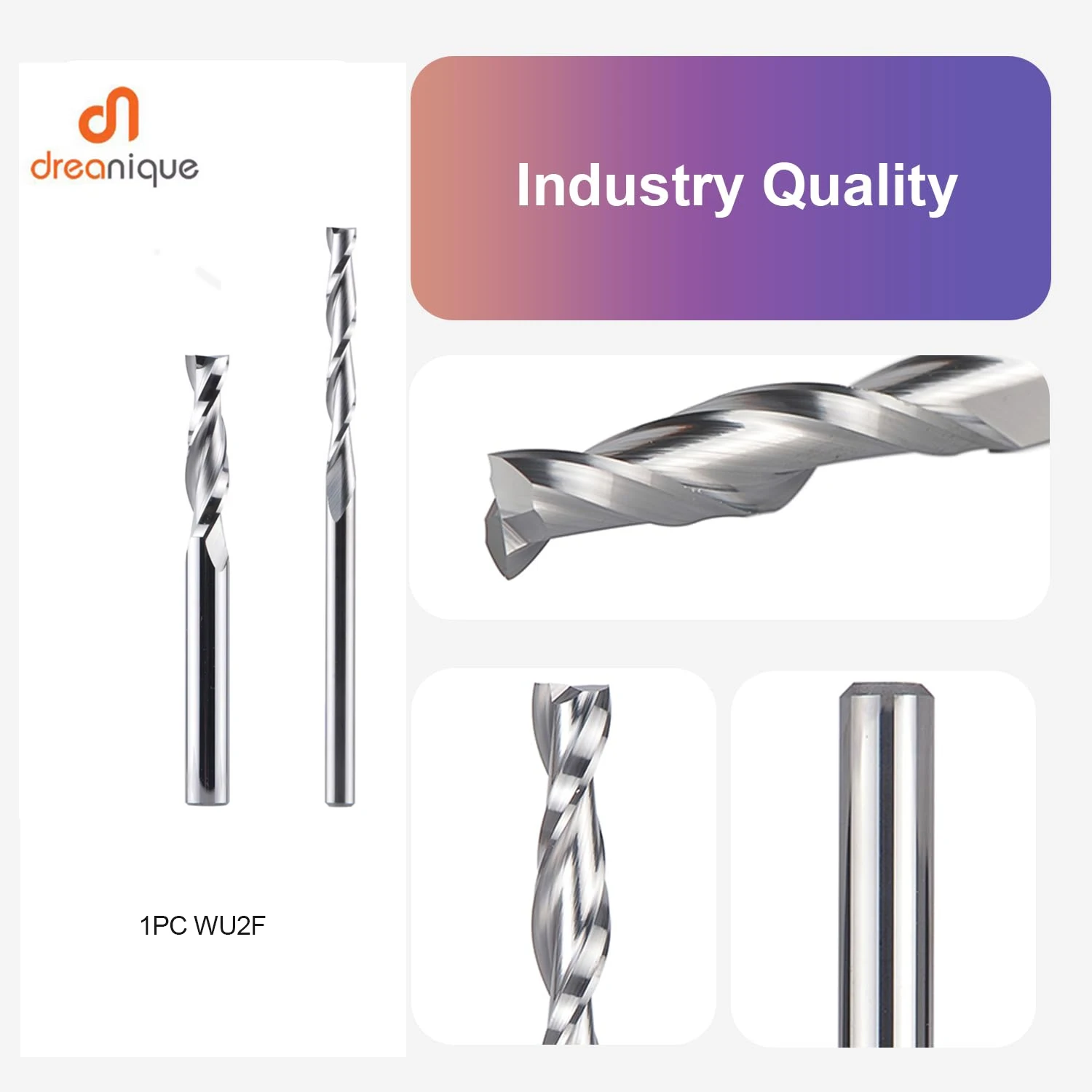Dreanique 1pc WU2F UP cut Solid Carbide Milling Cutter 3.175 4 6 8mm 2 Flute Spiral Router Bit Carbide End Mill Wood MDF