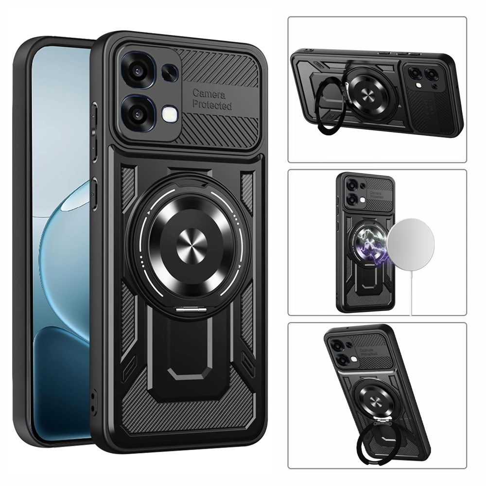 HODON Magnetic Ring Stand Protect Phone Cases For OPPO Reno 13 F Pro Max Realme 14 Pro Plus C75 A5 Pro For Magsafe Wireless Charging Cover