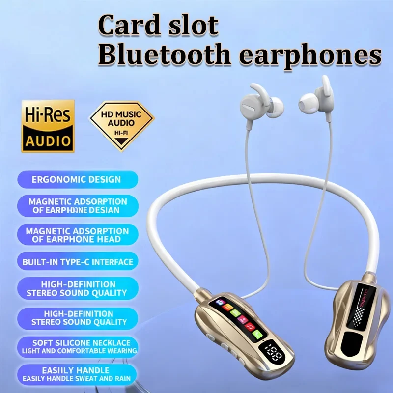 🎧Fast Shipping 🎧101 Neckband Bluetooth Earphones Card Slot In-Ear Design AI Music Karaoke Ear Monitor Sports Long-lasting With Mic Headset