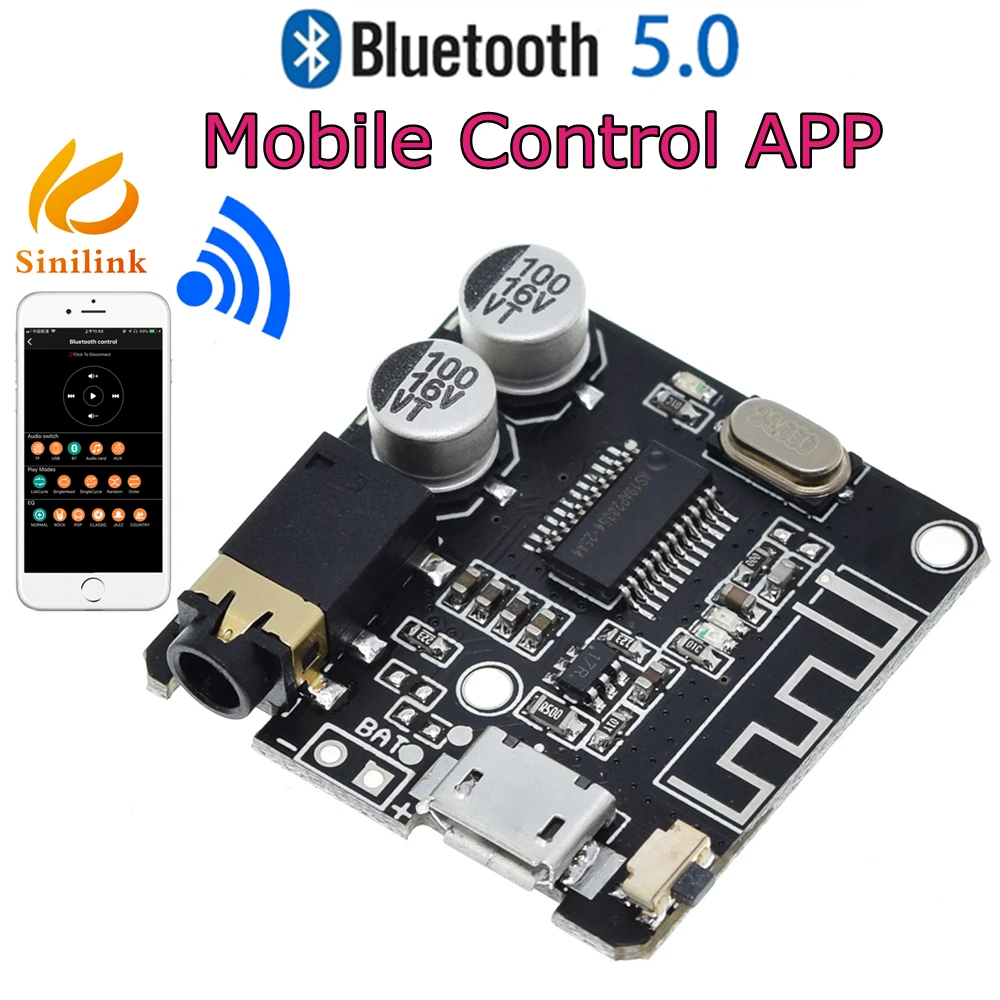 Bluetooth 5.0 Audio Receiver board For Sinilink WIFI Mobile Control APP mp3 lossless decoder board Wireless Stereo Music Module