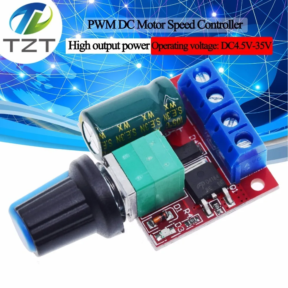 TZT 4.5-35V 90W PWM DC Motor Speed Controller Control Regulator Module 5A Switch Function LED Dimmer Board 20KHz 12V 24V