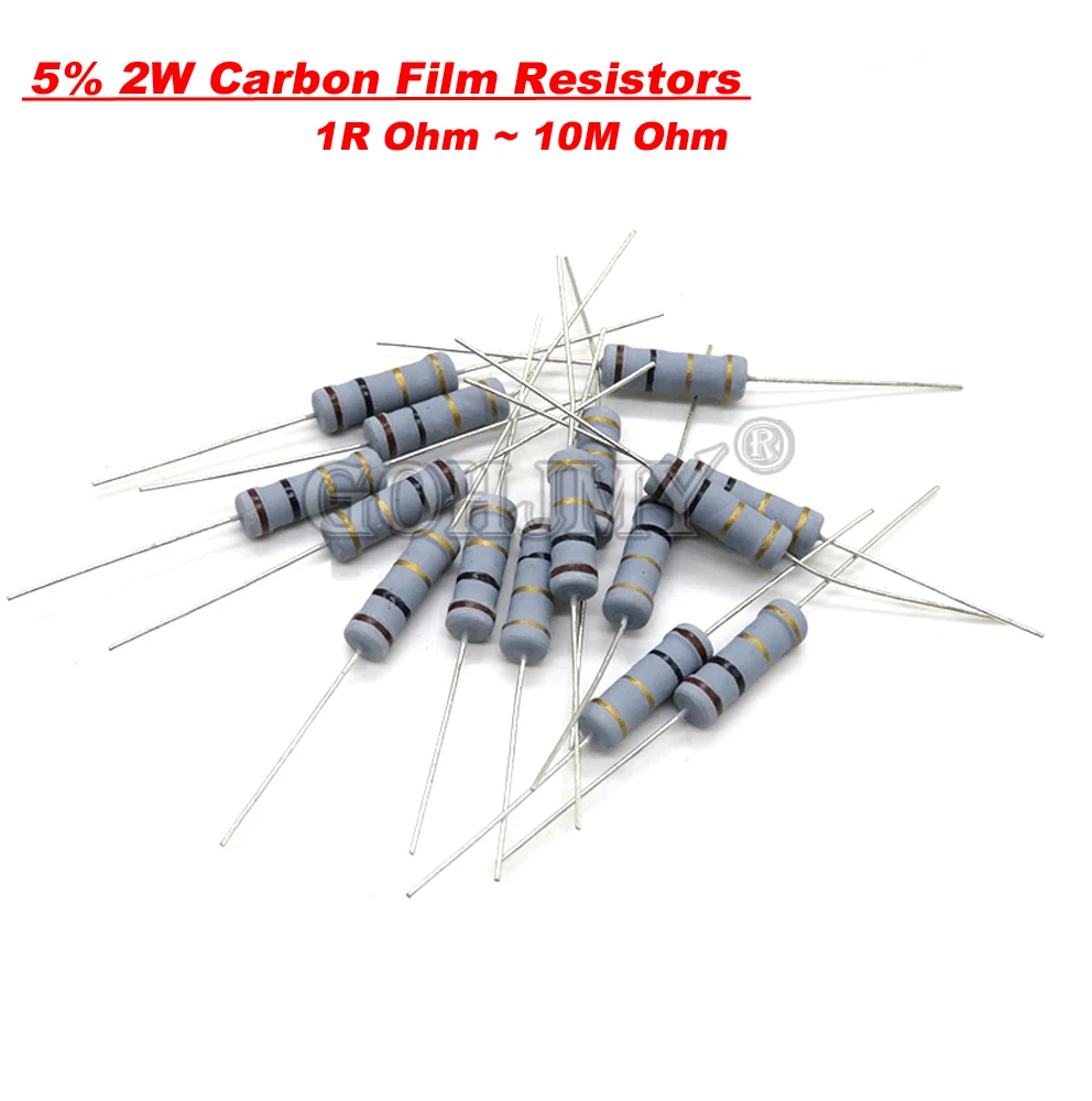 20PCS 5% 2W Carbon Film Resistors 1R-10M 10R 15R 47R 100R 220R 1K 10K 4K7 100K 560K 1M 3M3 Ohm Color Ring Resistance 200K