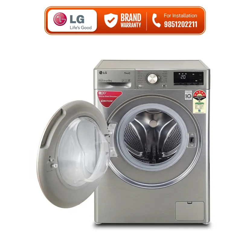 LG Brand 8 Kg Front Load Washing Machine - FV1408S4VN | AI Direct Drive | Steam | TurboWash | ThinQ Wi-Fi | 10 Years Warranty + Free Gift: 6Kg Surf Excel Matic