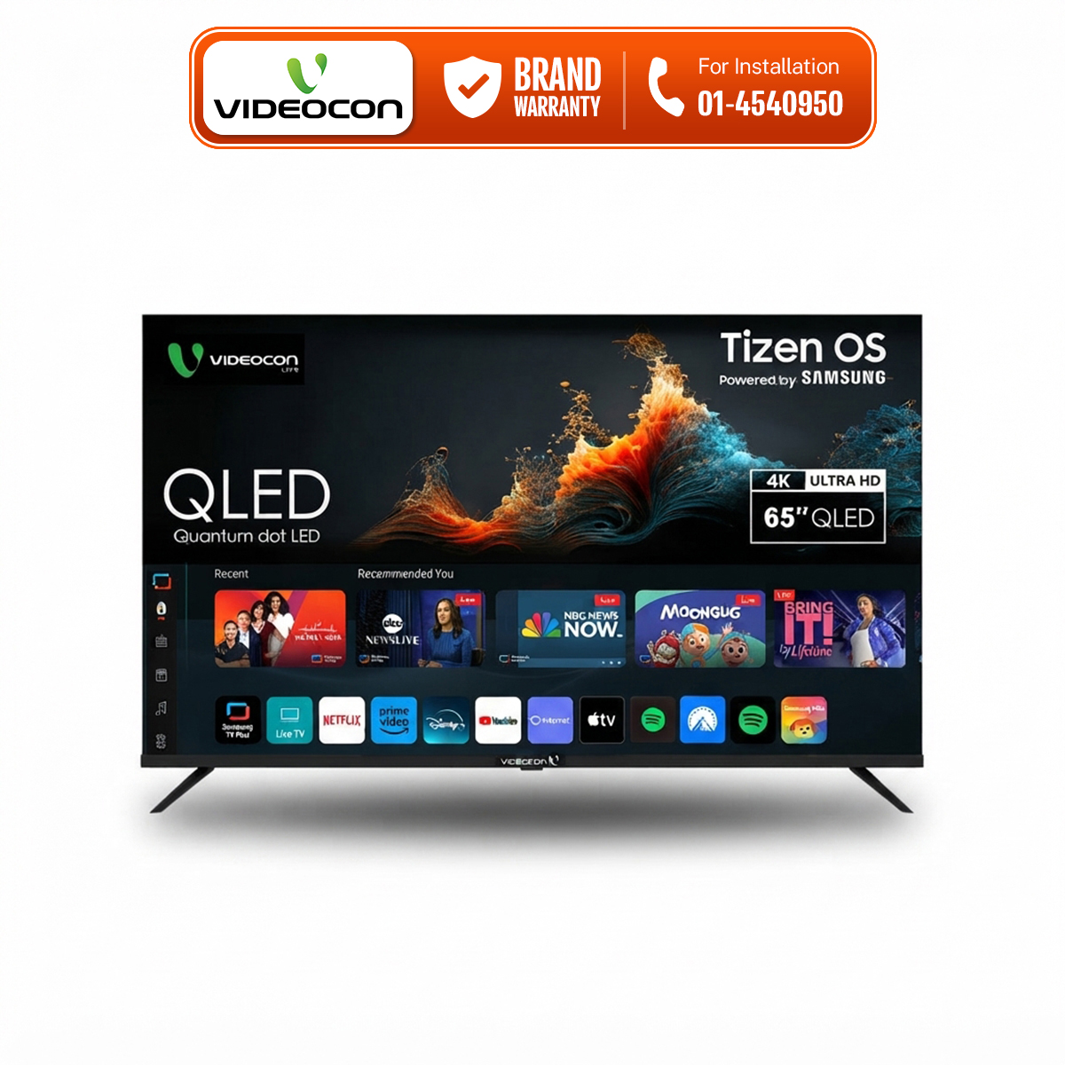 Videocon Life 65" QLED TV 4K UHD HDR10 Dolby Audio Powered By Samsung Tizen OS Frameless-VD-Q65UHD-TIZEN
