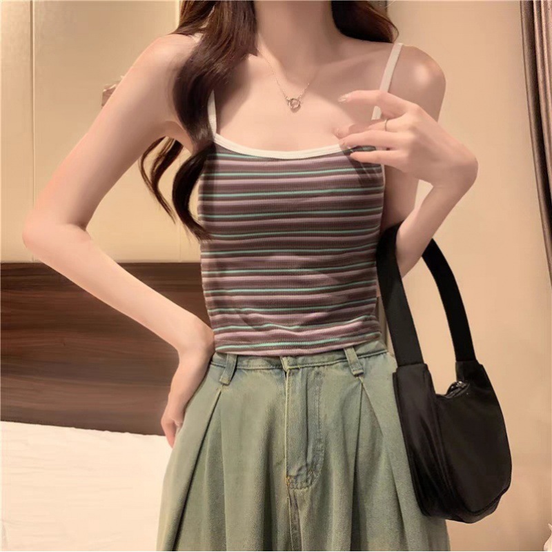 Fresh summer striped vest suspender sweet and spicy slim waist beautiful back bandeau with chest pad sleeveless top woman woman