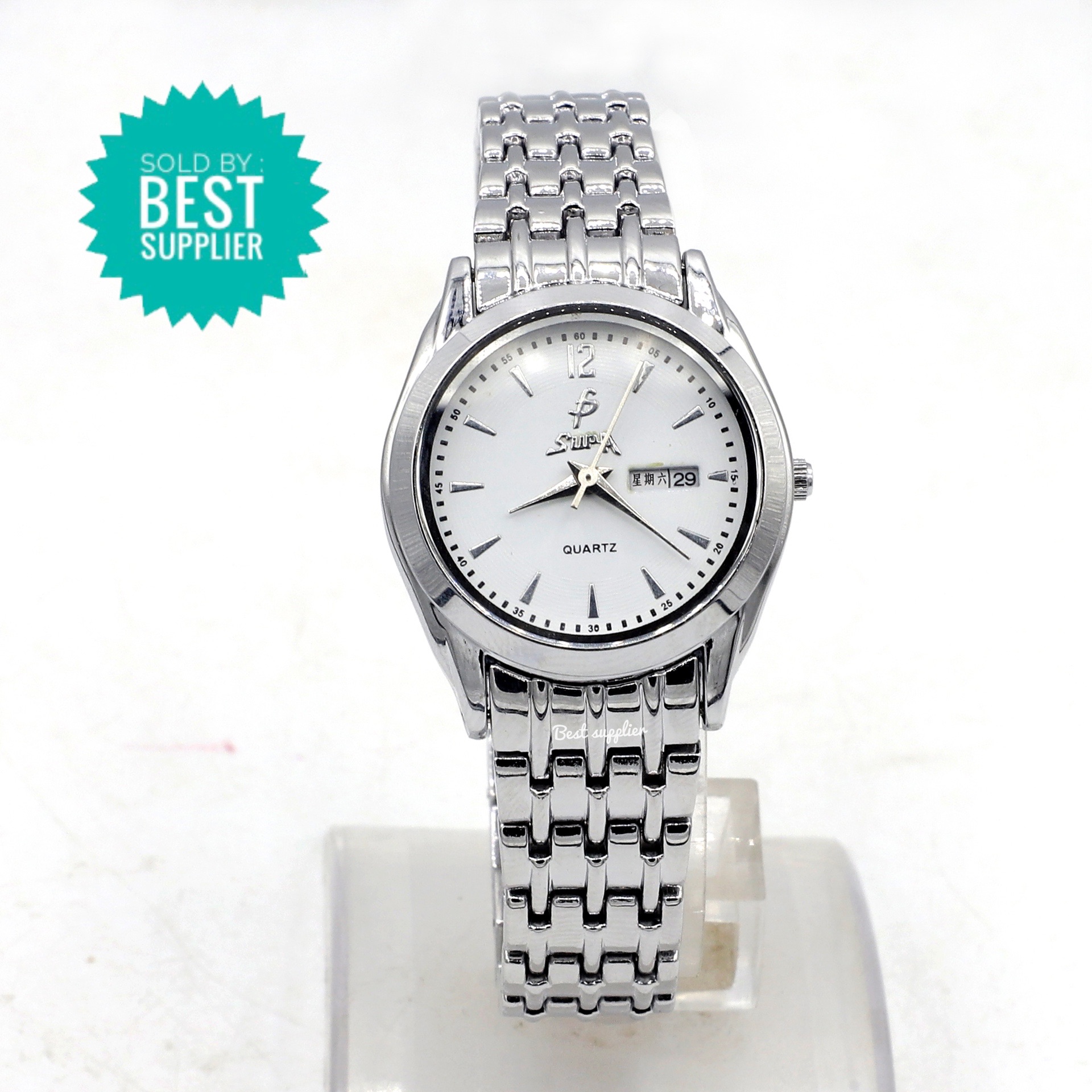 Supa White Dial Round Shape Stainless Steels With Day Date Function Casual Watch For Women SDF