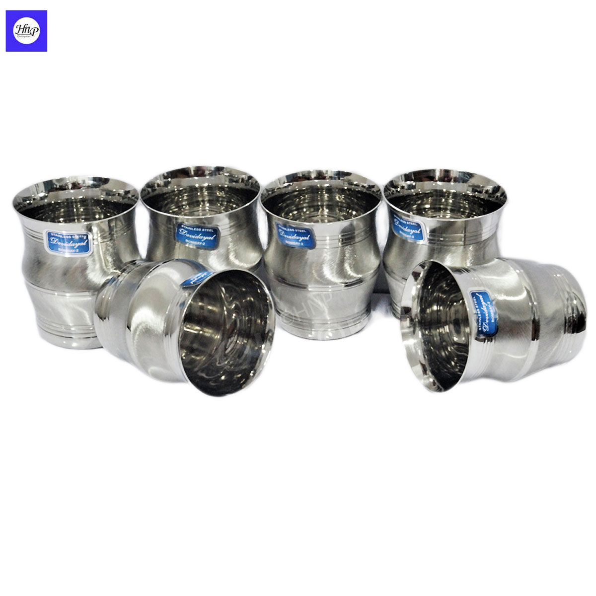 DeviDayal Stainless Steel Platinum Damroo Water Glass Pack Of 6 / 400 ML