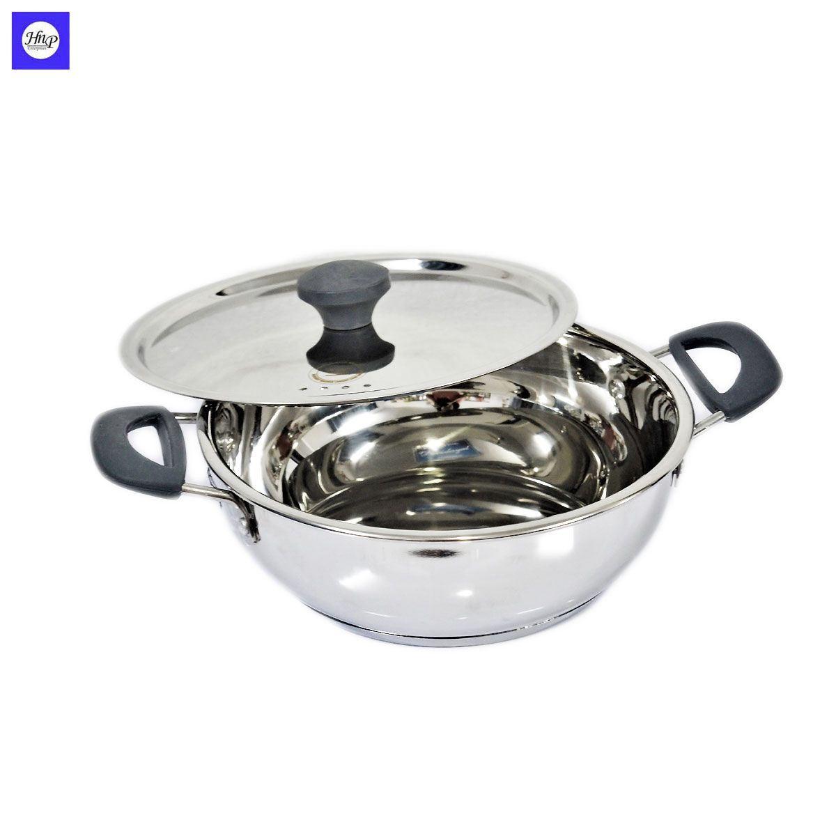DeviDayal Induction Base Stainless Steel Premium Silicon Soft Handle Heavy Gauge Kadai With LId-26 CM