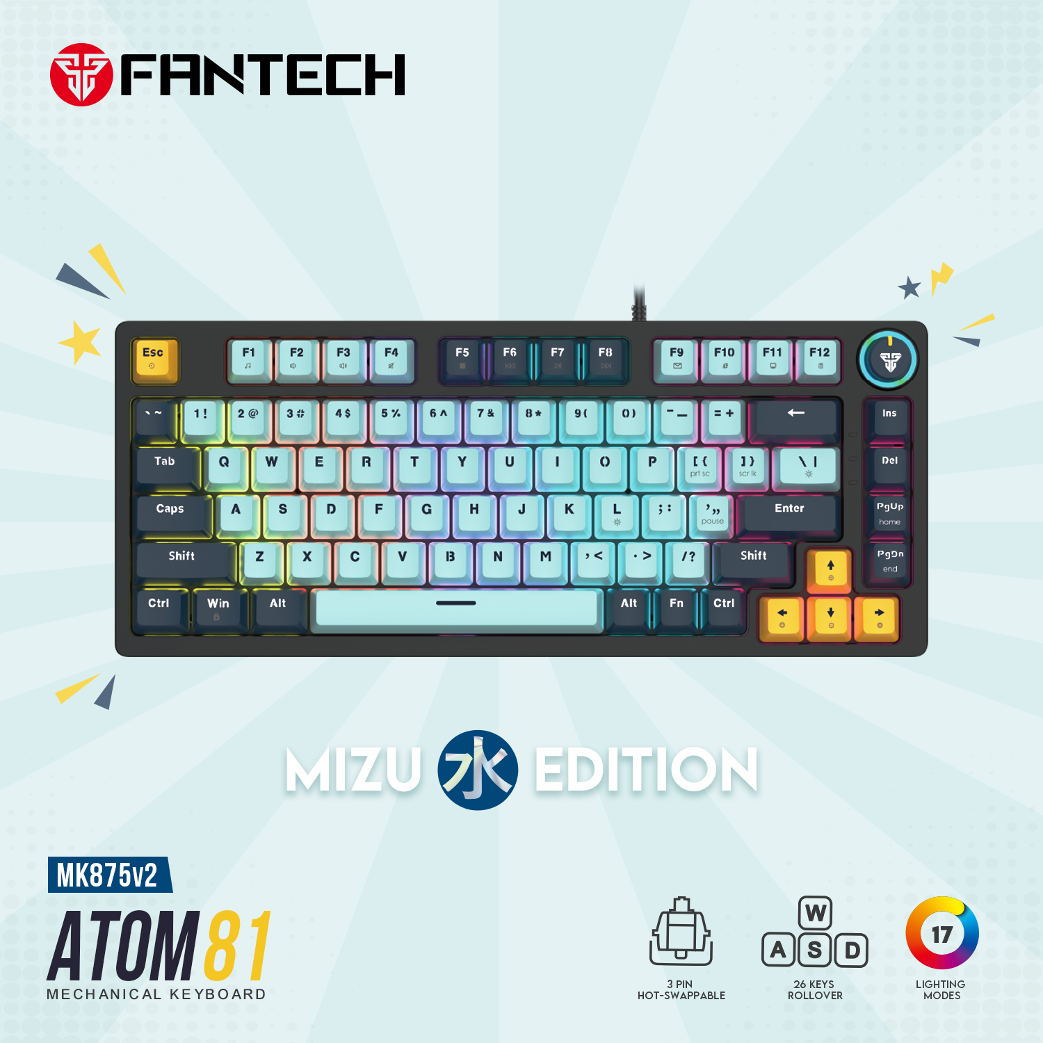 Fantech ATOM81 MK875 V2 Wired Mechanical Gaming Keyboard Mizu Edition