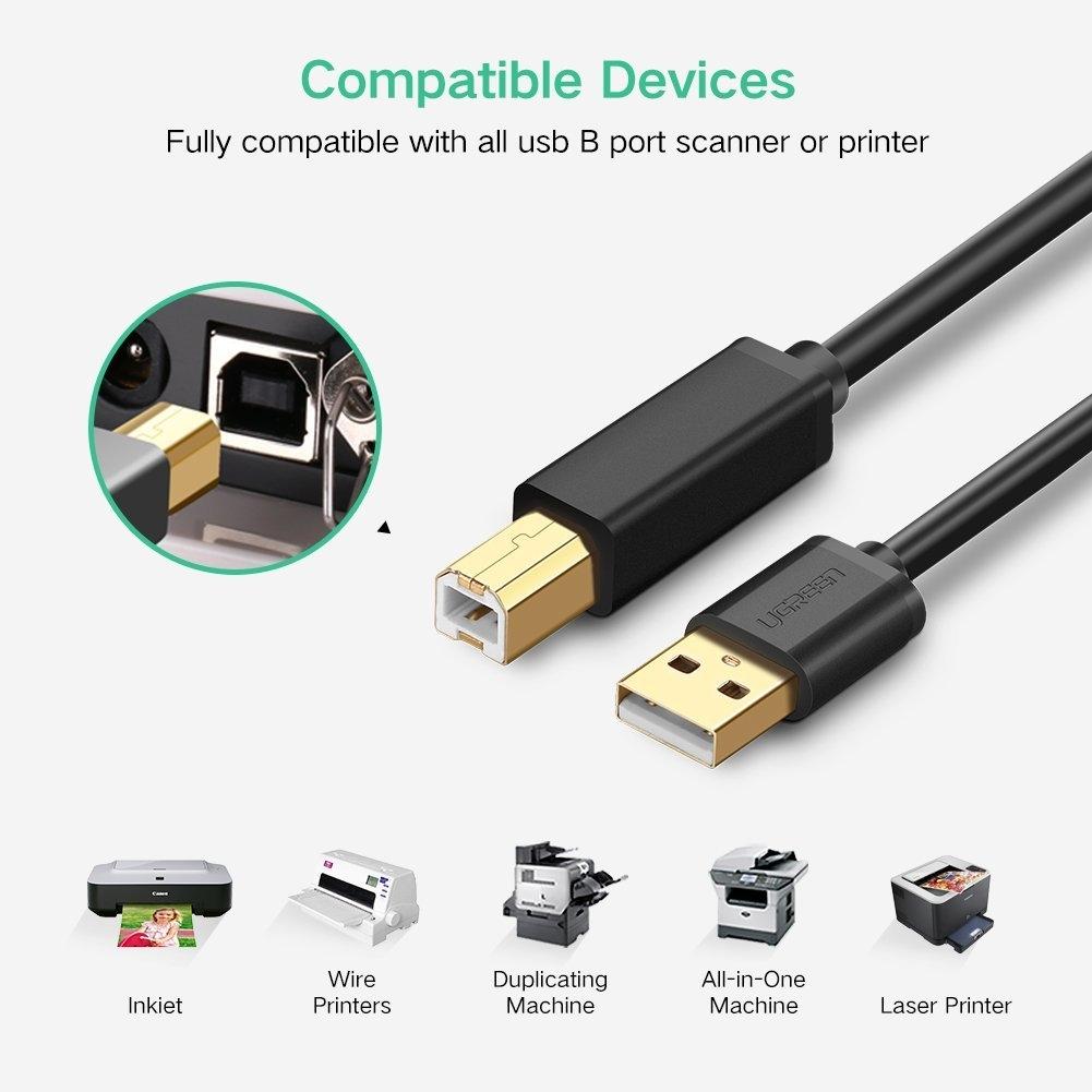 Printer Cable, USB 2.0 Type A To B Lead, 1.5M USB A Male To B Male Scanner Cord