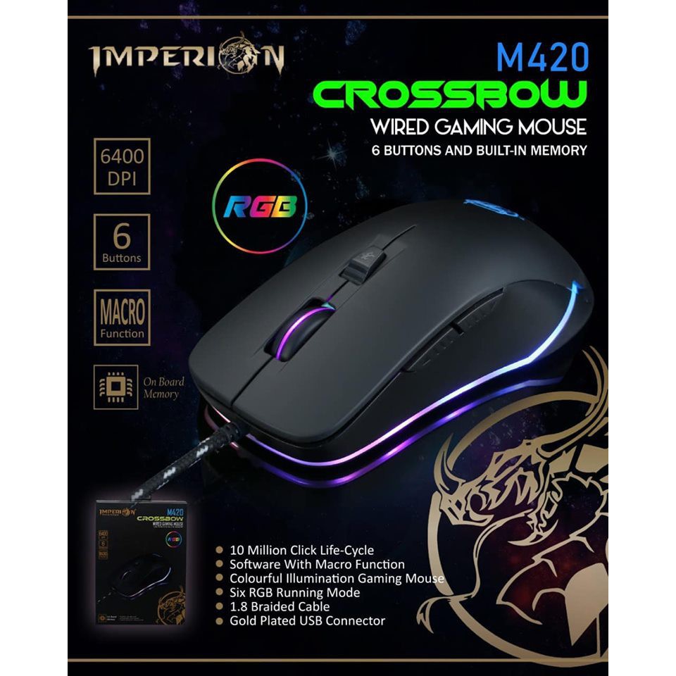 Imperion M420 Crossbow Wired Gaming Mouse 6 Buttons 6400DPI And Built-In Memory