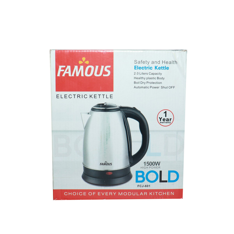 Famous Stainless Steel Electric Kettle 2 Litre 1500W Bold FCJ-601