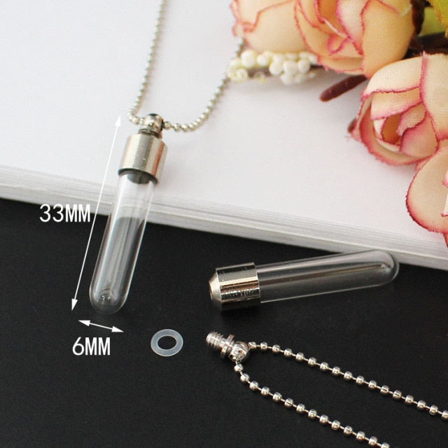 Vial Blood Necklace,Locket Unisex Stainless Steel Blood Vial Perfume Flower