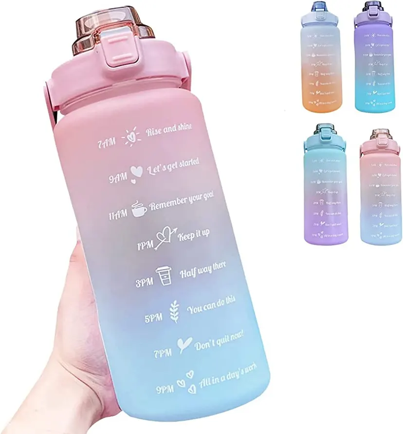 2L Water Bottle with Time Marker Drinking Water Bottle with Straw with Handle