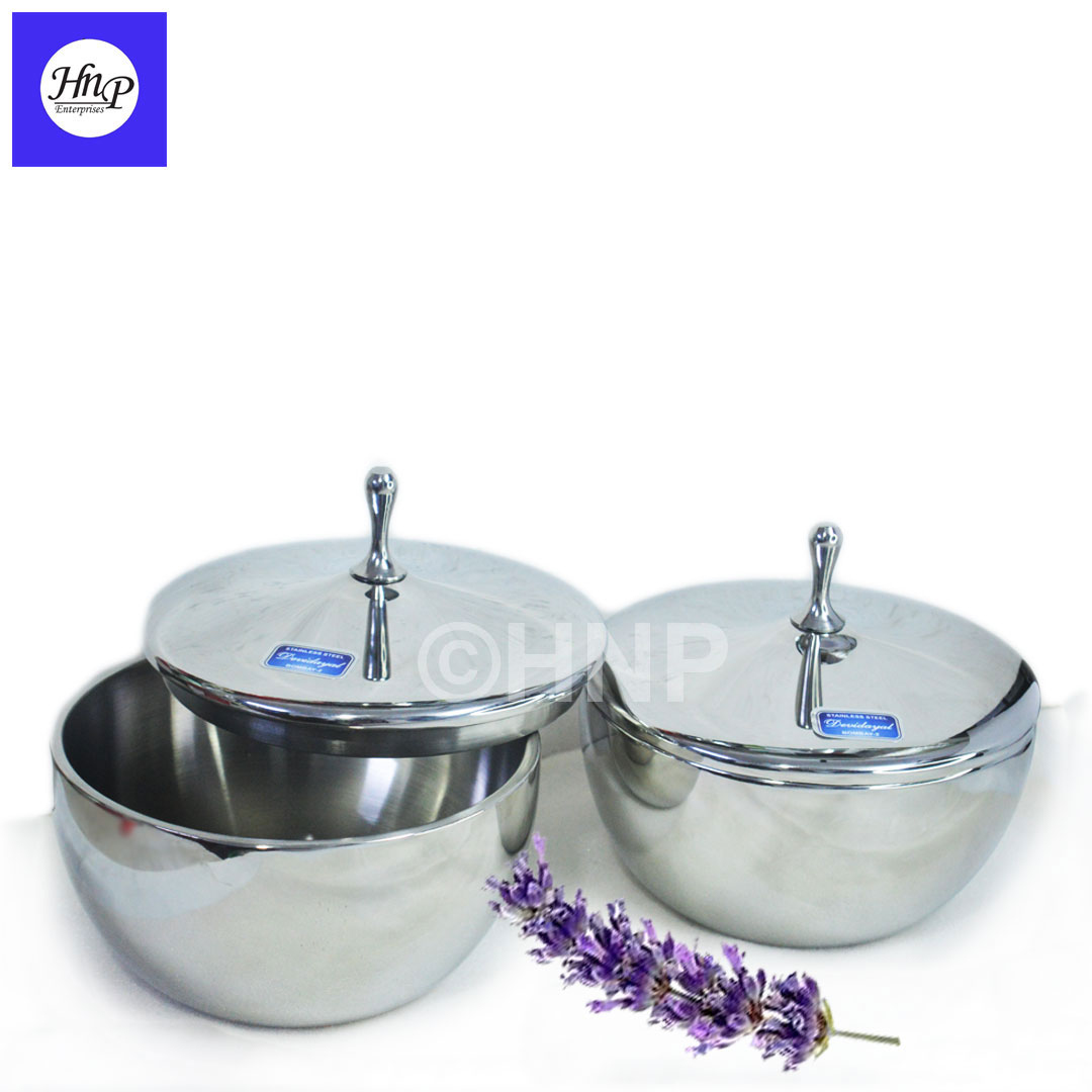 DeviDayal Exclusive Double Wall Vacuum Curry Bowl With Stainless Steel Lid ( 1 Liter Capacity )