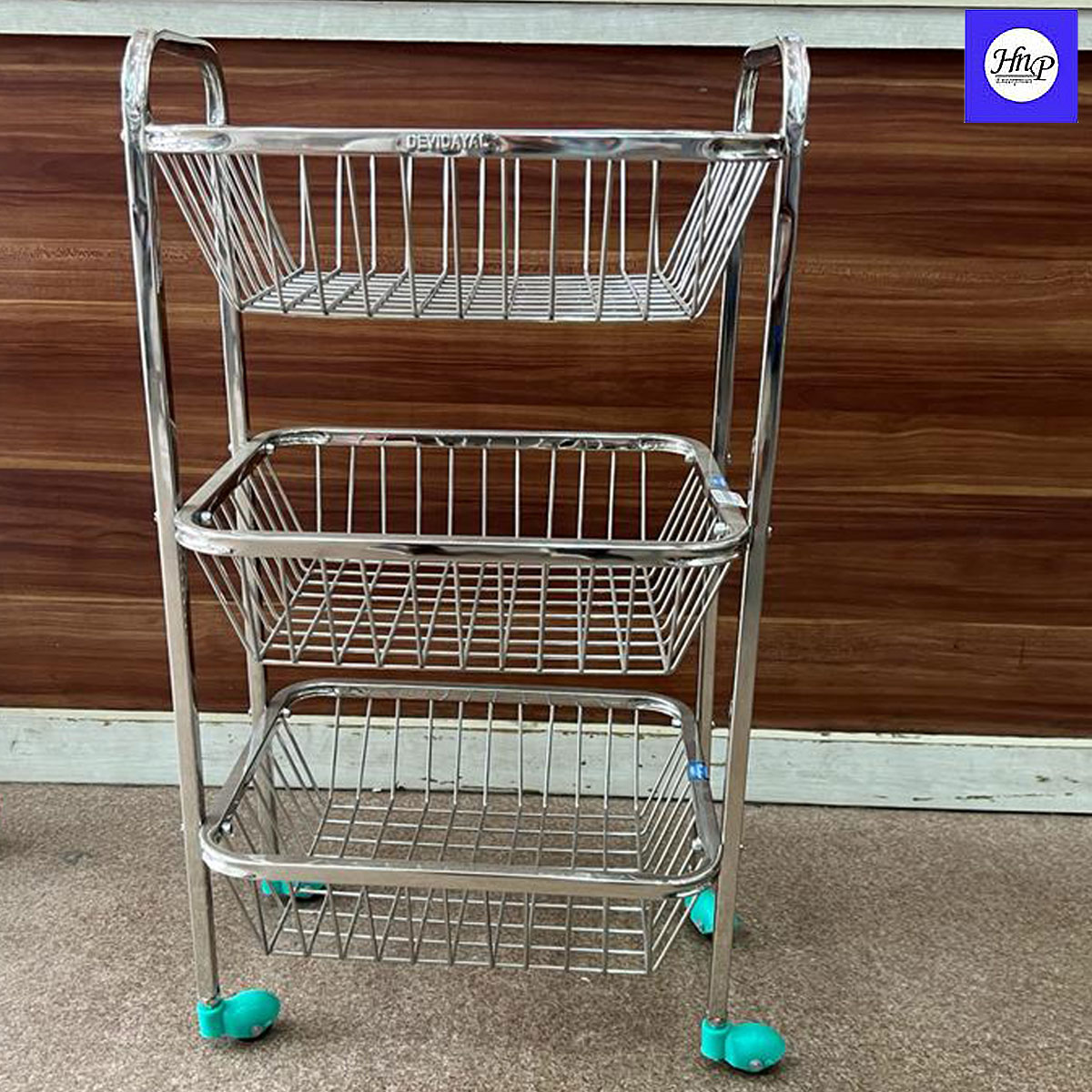 DeviDayal Stainless Steel Square Vegetable Trolley 3 Basket