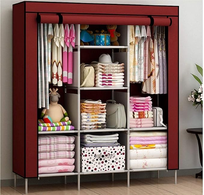 Portable Foldable Wardrobe for Clothes Accessories with 6 Cabinet and 2 Long Shelves Clothes Organizer