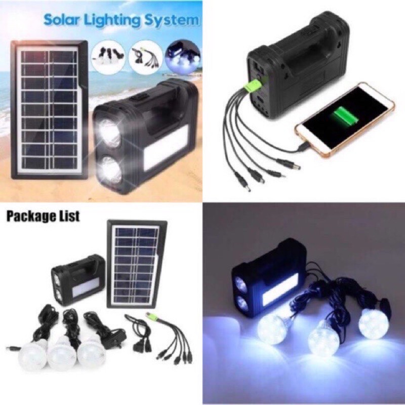 GDLITE Solar Lighting Kit Inverter Light With Solar Charging System With 3 Bulbs GD-8017A Emergency Solar Light