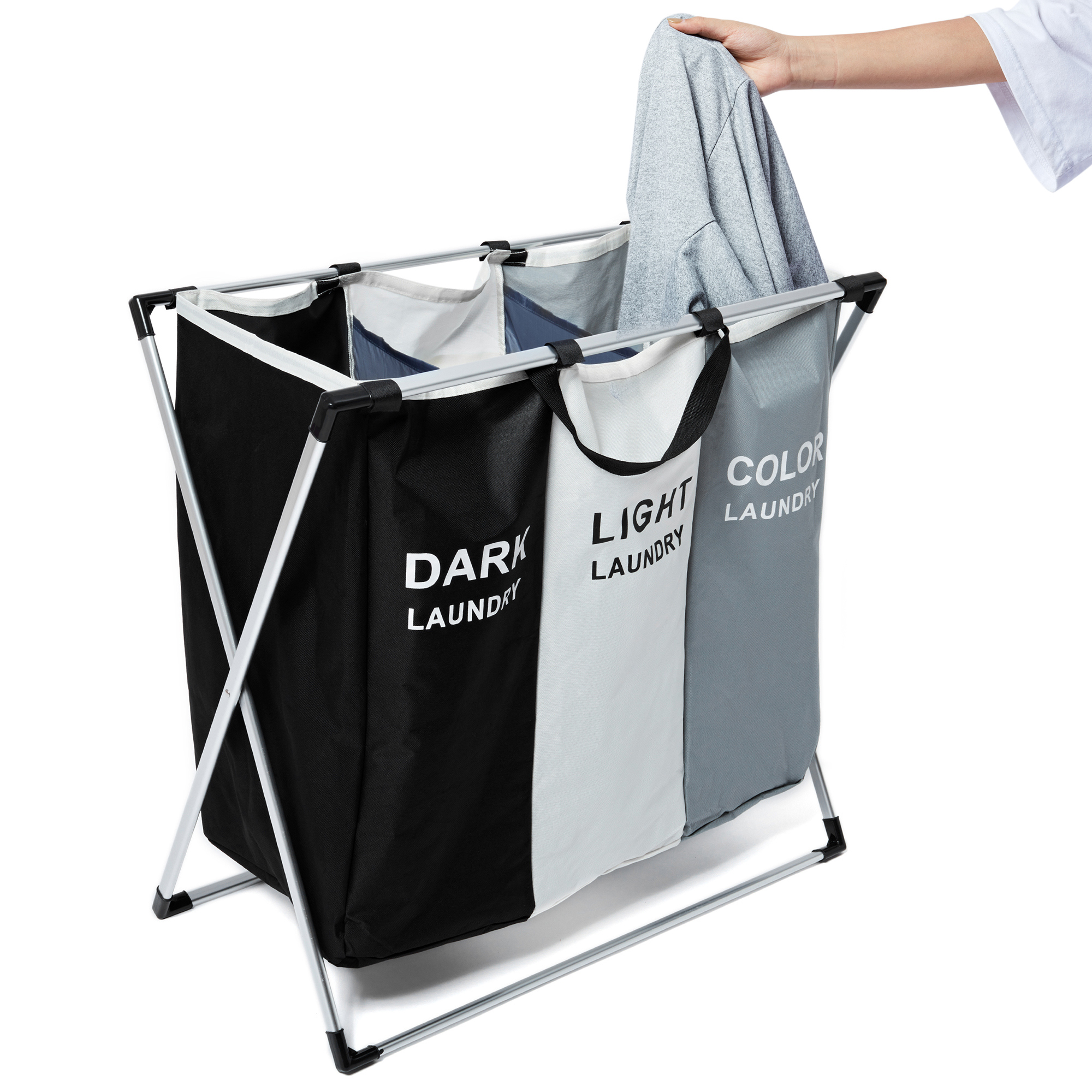 3 Grid Foldable Dirty Laundry Basket Organizer Printed Collapsible Home Laundry Hamper