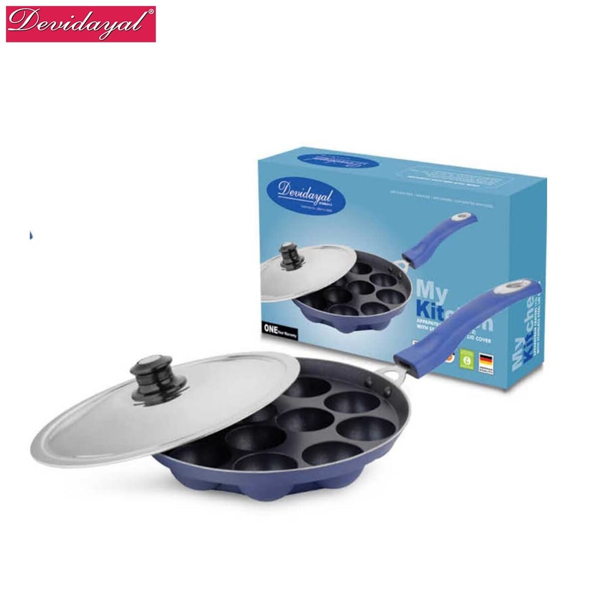 DeviDayal Non Stick 12 Crater Appapatram With Stainless Steel LId 24 Cm
