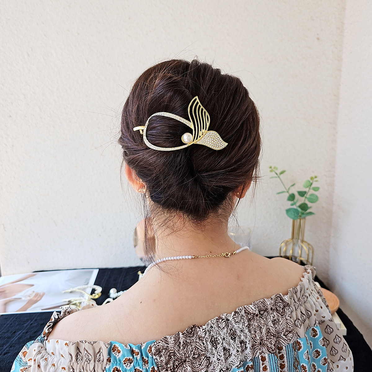 Fashion Korean Fishtail Hair Clip Hair Catch for Women Girl Exquisite Crystal Pearl Hair Accessories 11.5*6.5CM