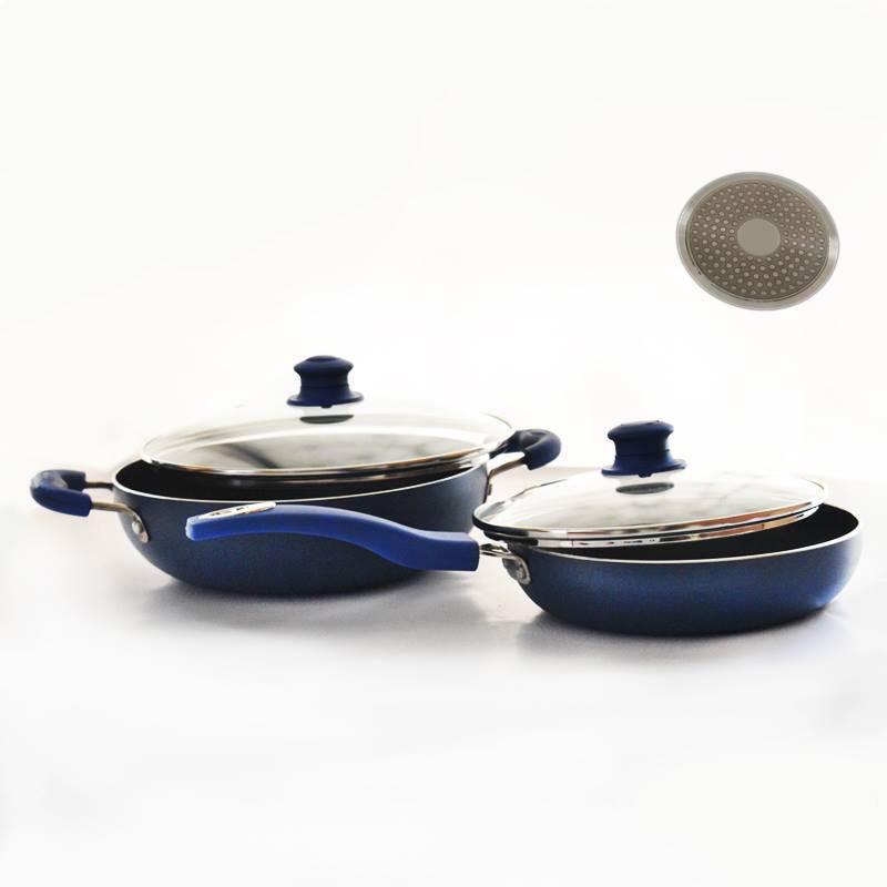 DeviDayal l Silicon Soft Handle 2 Piece Cookware Set With Glass Lid- 24 cm