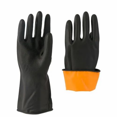 Black Rubber Latex Reusable Cleaning Gloves - 2 Pair