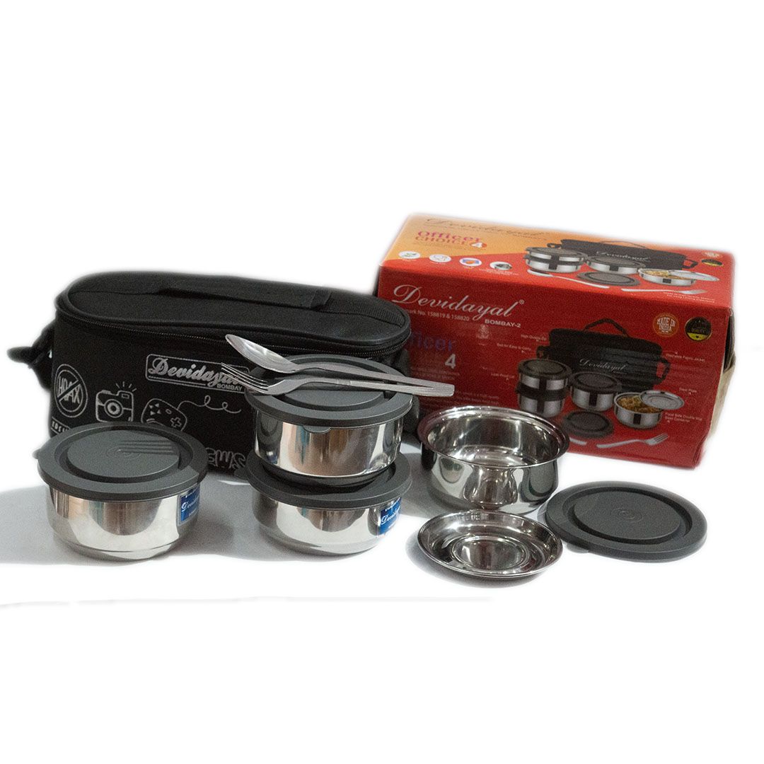 DeviDayal Stainless Steel Double Wall Insulated Lunch Box 4 with Insulated Bag