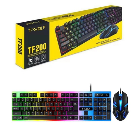 T-Wolf TF230 Wired Keyboard & Mouse Set 104 Keys USB Wired Keyboard 2400DPI Mouse RGB Backlit Gaming Keyboard Mouse Combo