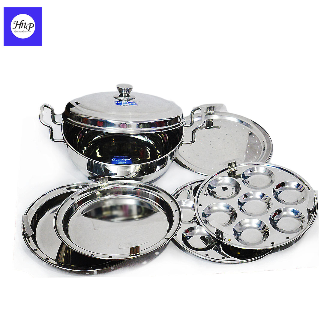 DeviDayal 3 in 1 Stainless Steel 7 Piece Induction Base Multi Purpose Kadai