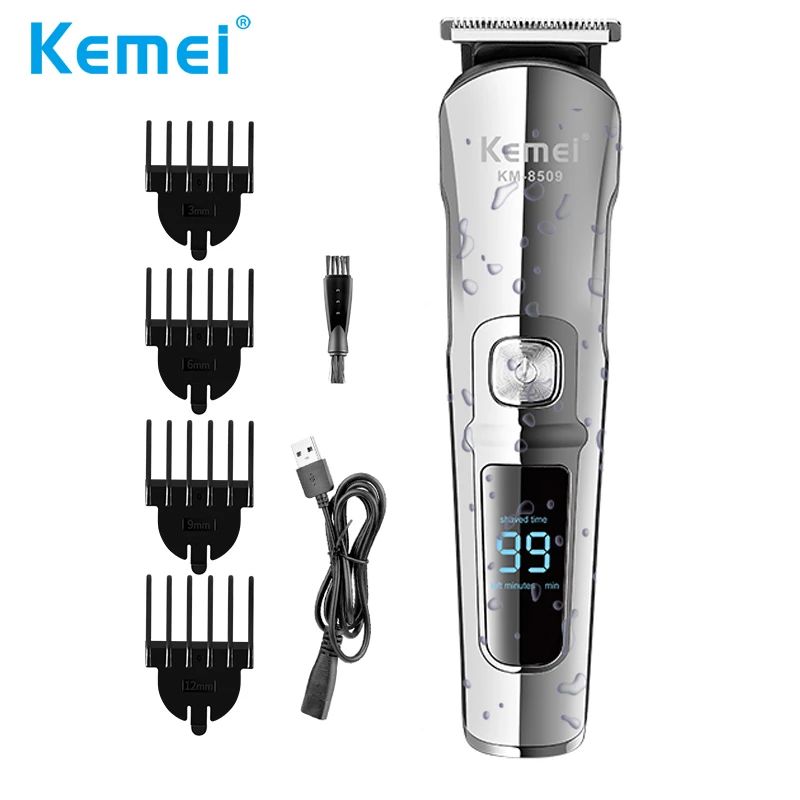 Kemei-KM8509 Waterproof USB Rechargeable Cordless Men Hair Trimmer