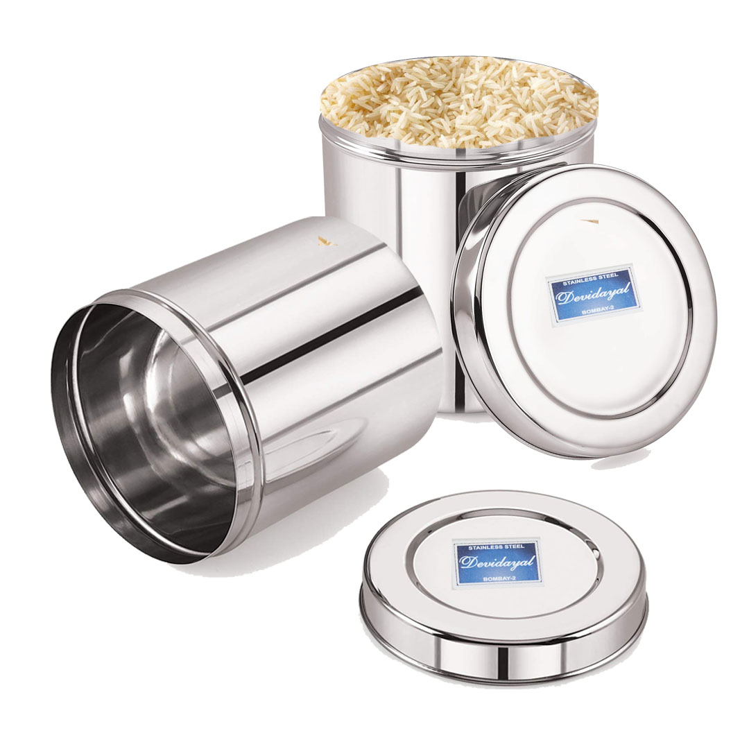DeviDayal Stainless Steel Deep Multi Purpose Container Pack of 2 Unit ( 10000 ML & 12500ML)