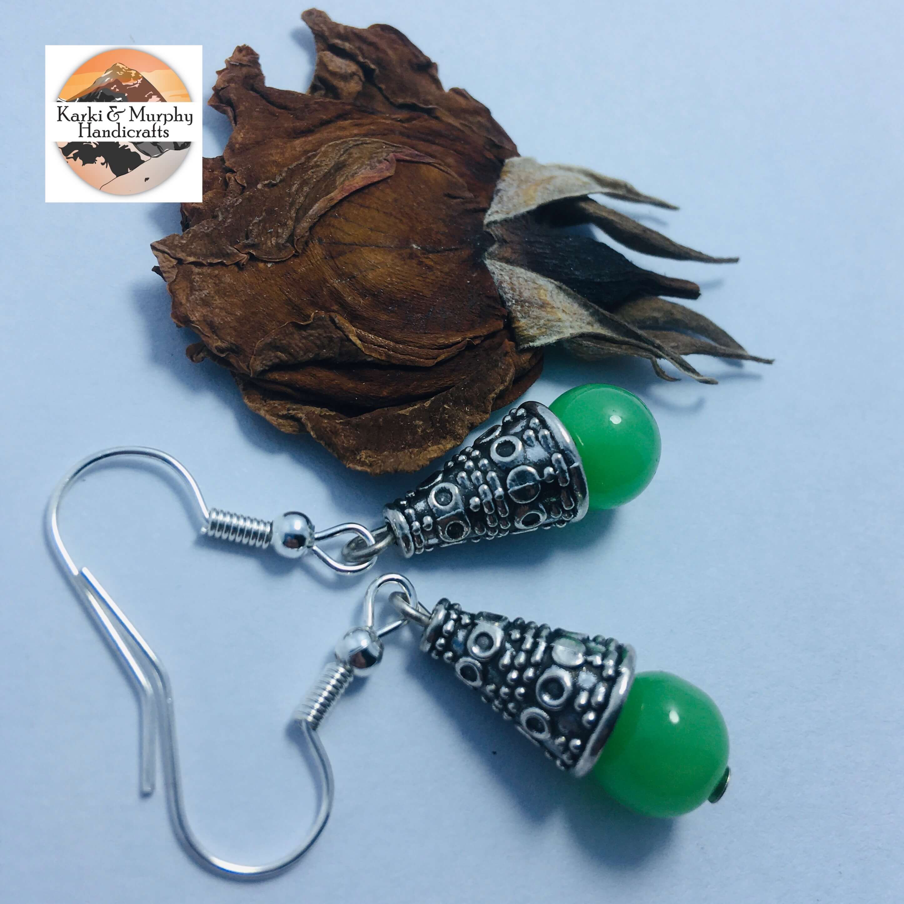 Green Cherry Beads Drop Earrings
