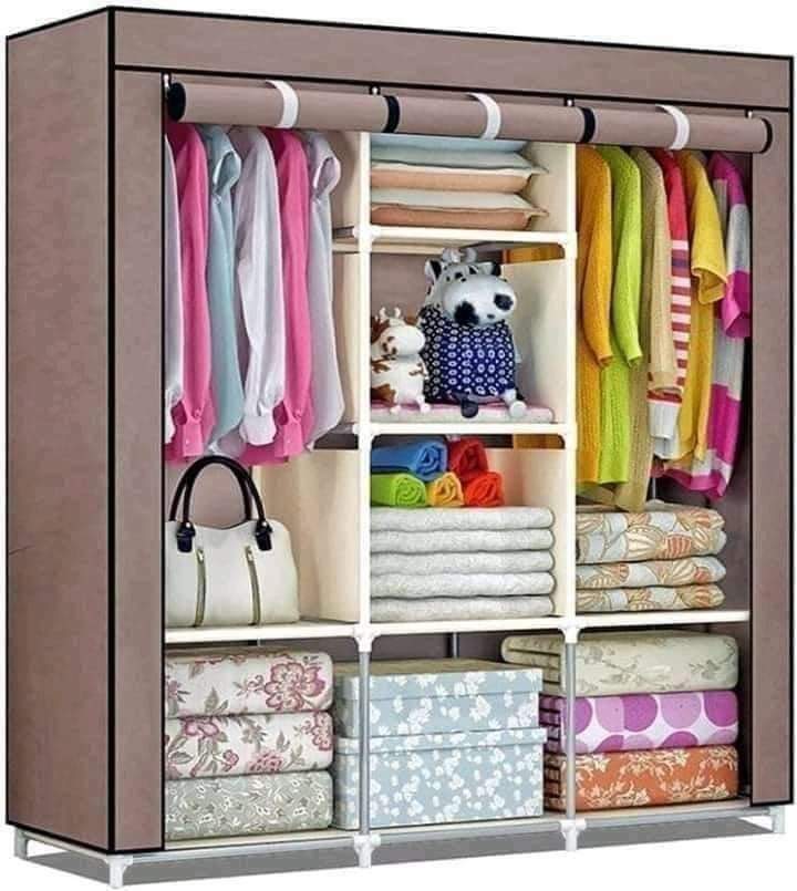 Triple Fabric Canvas Wardrobe Clothes Storage Organizer Cabinet Cupboard Shelves