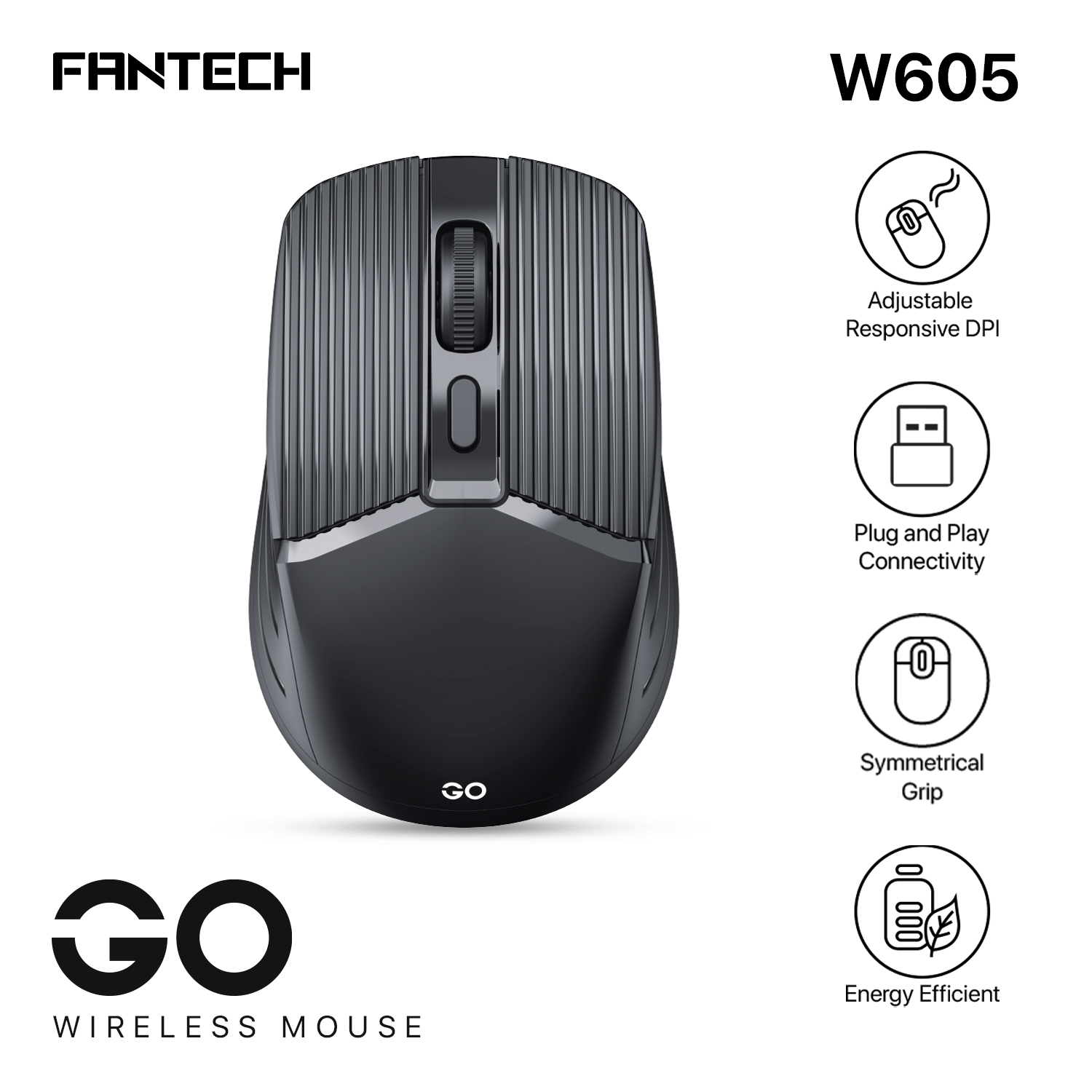 Fantech GO W605 Wireless Office Mouse Plug and Play Connectivity With Ergonomic Grip