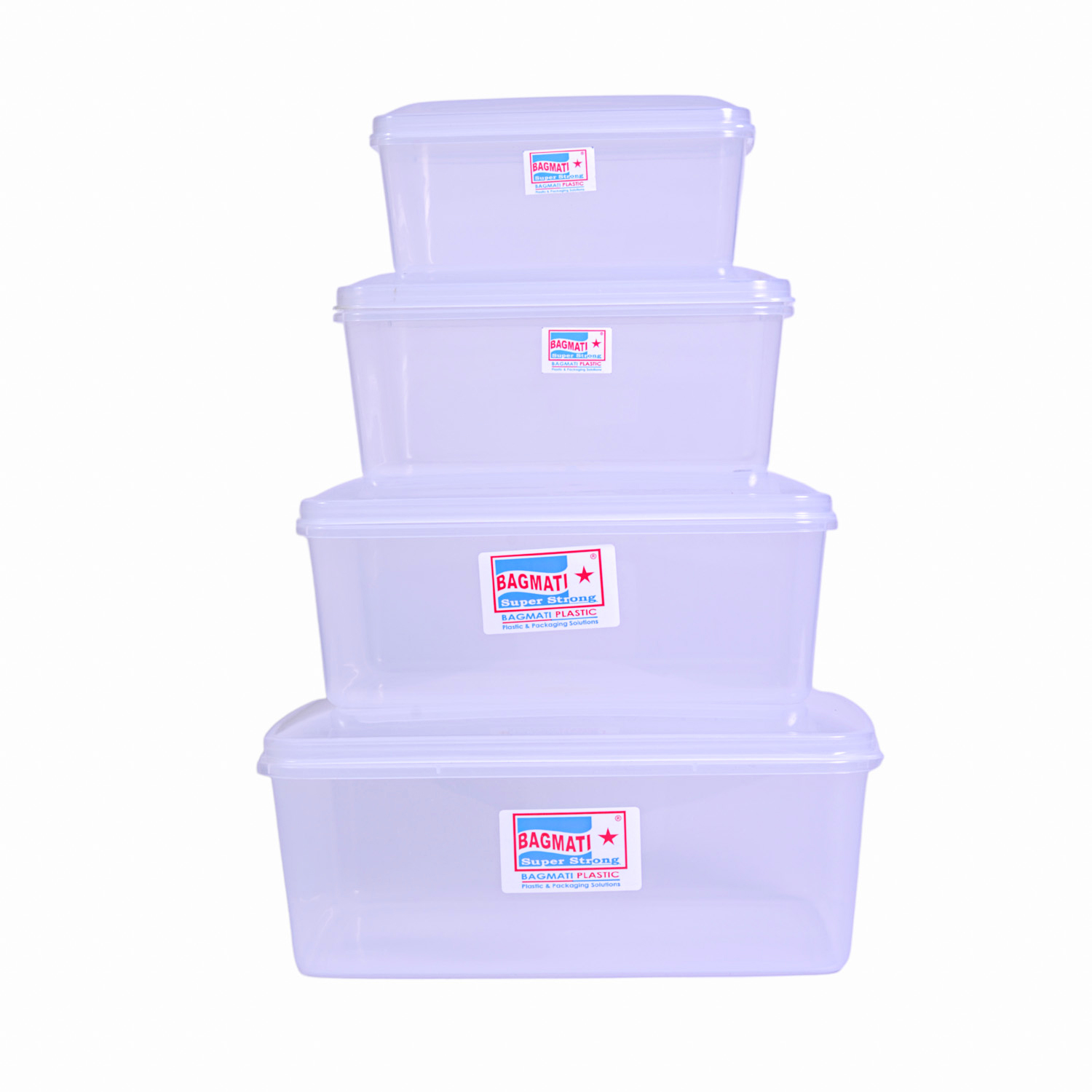 Bagmati 4 Pcs White Transparent Rectangular Plastic Utility Container