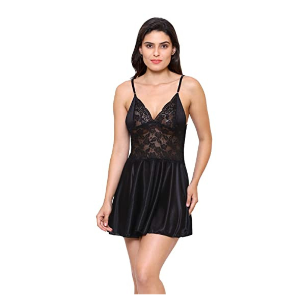 Hot Sexy Lingerie Set for Women Babydoll Nighty for Honeymoon Wedding Night Free Size Black Color