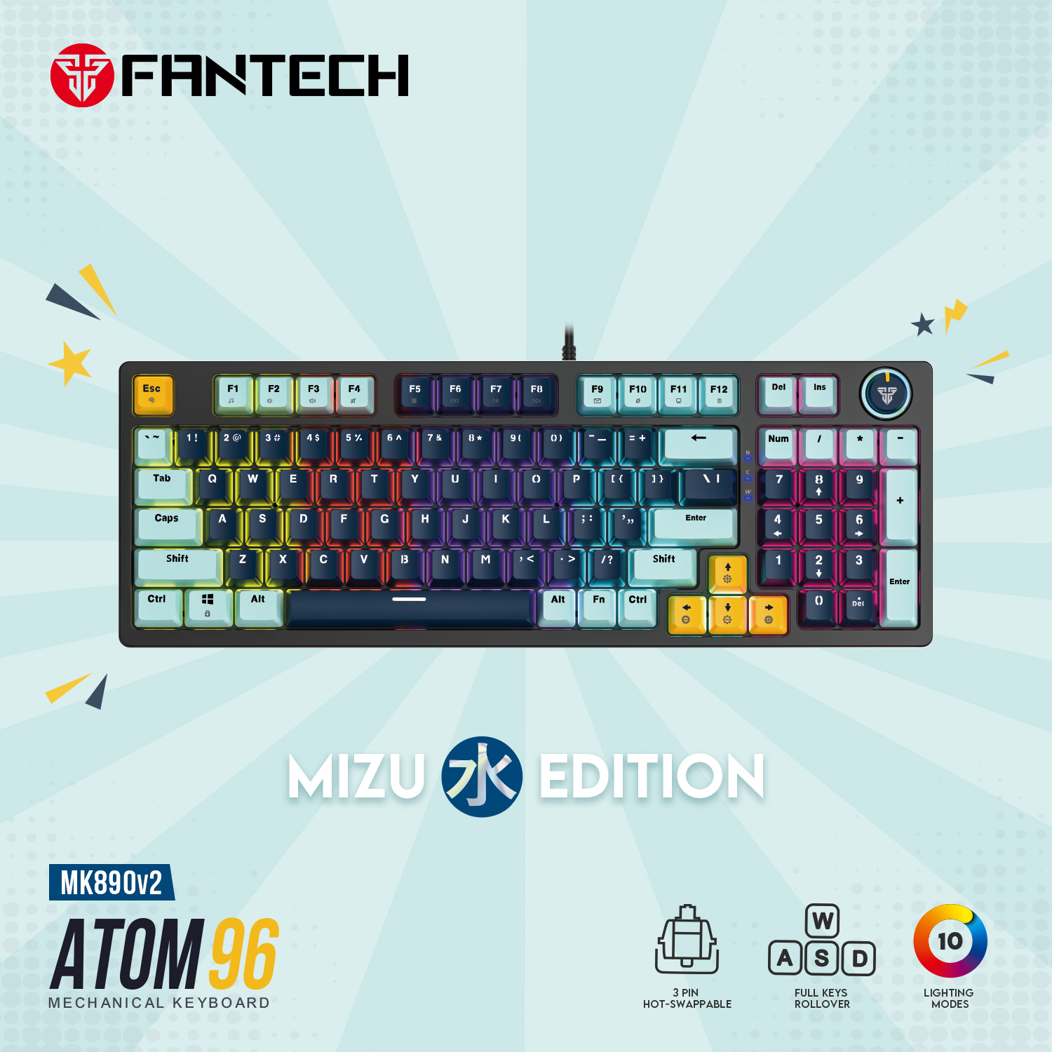 Fantech ATOM96 MK890 V2 Wired Mechanical Gaming Keyboard Mizu Edition