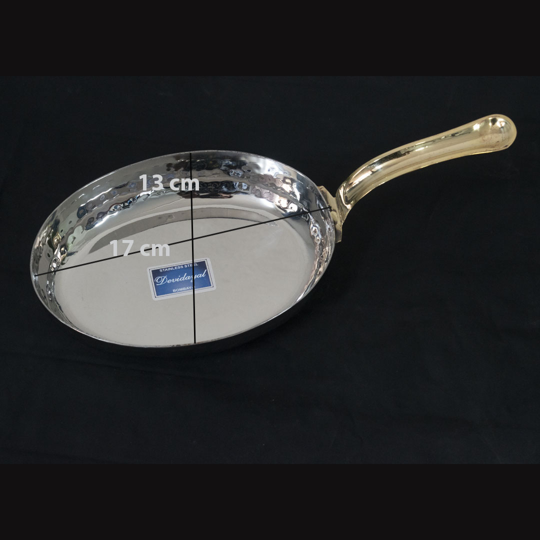 DeviDayal Stainless Steel Hammered Mini Oval Serving Try With Golden Touch Single Handle 17 CM x 13 CM