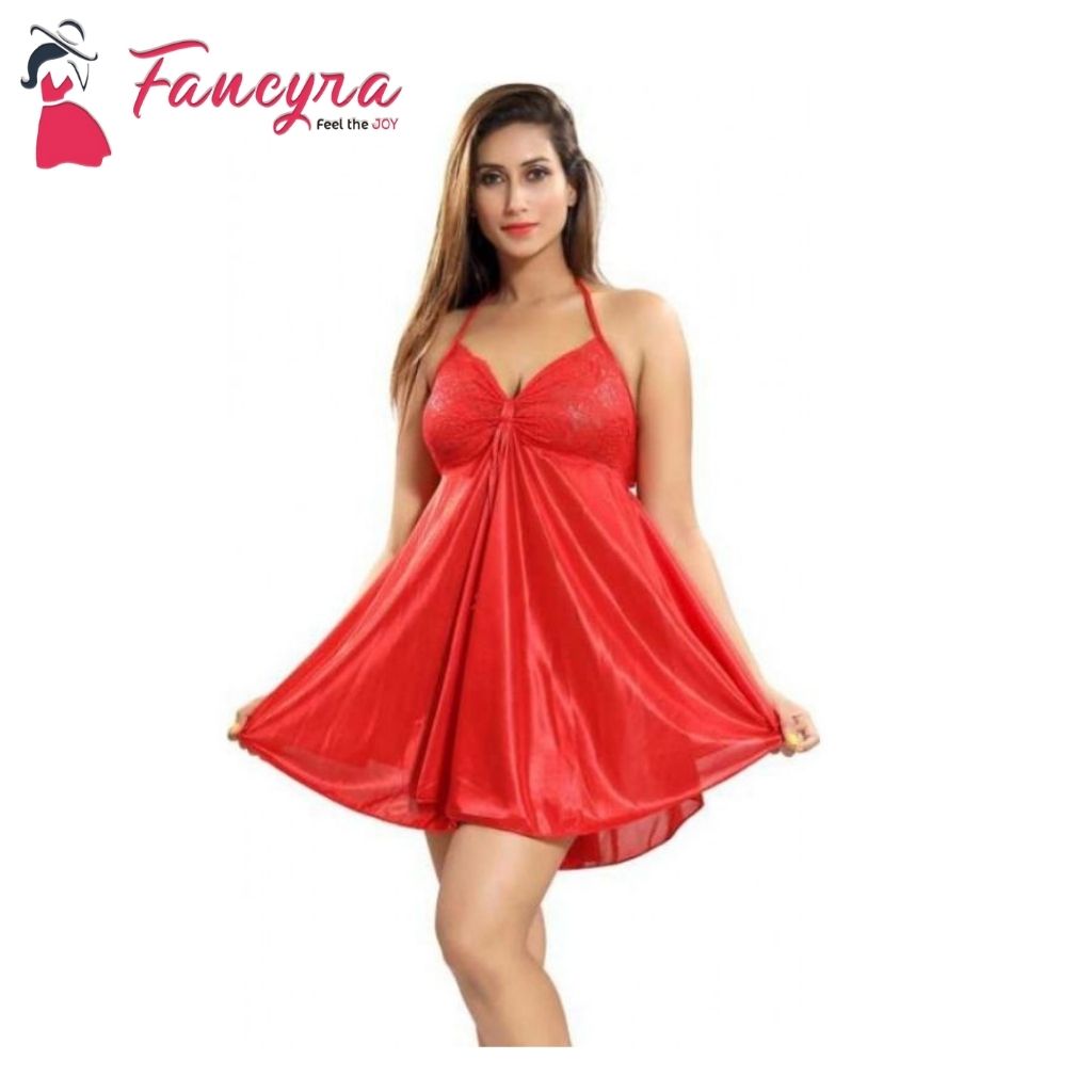 Red One Piece Night Dress For Women Free Size