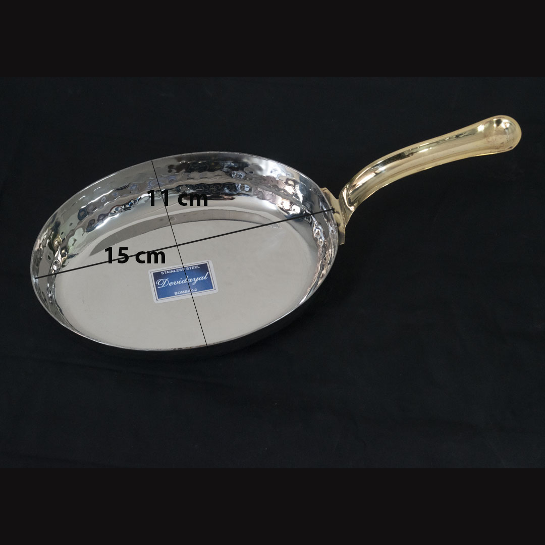 DeviDayal Stainless Steel Hammered Mini Oval Serving Try With Golden Touch Double Handle 15 CM x 11 CM