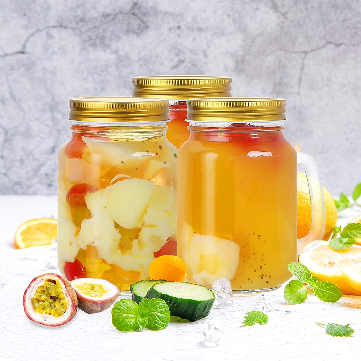 Transparent Mason Glass Jar With Airtight Lid 450ML - Set Of 8