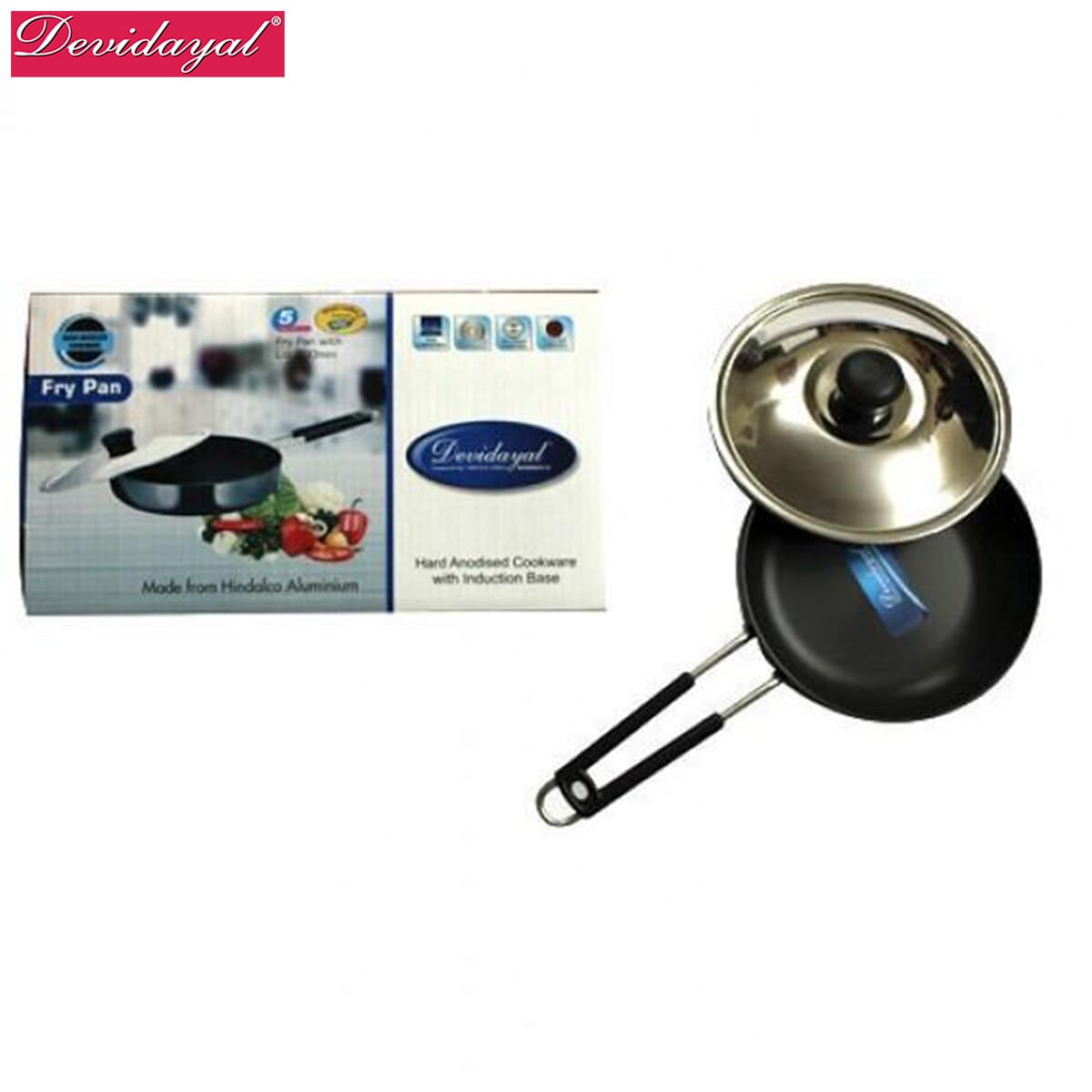 DeviDayal l Non Stick Hard Anodized Frying Pan With Steel Lid-200 Mm