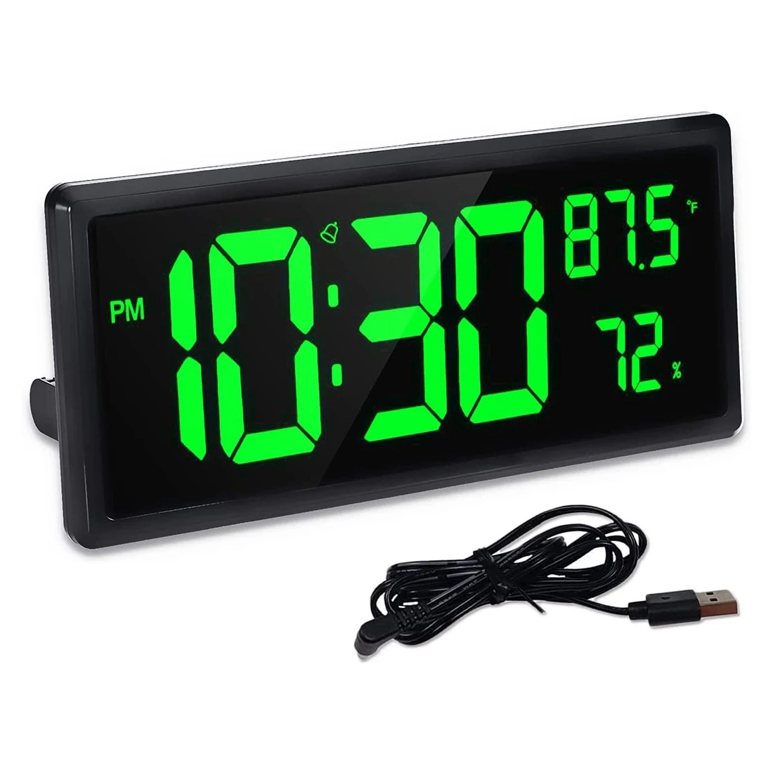 Large Digital LED Wall Clock Digital Clock Display With Temperature And Humidity 14 Inch LED Numbers For Home Office Green